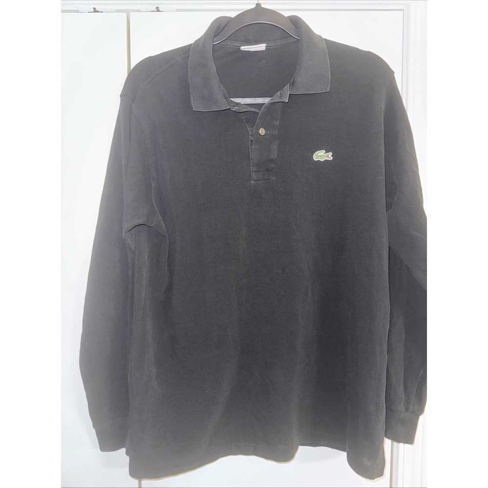 Lacoste Polo Shirt Mens LS Size 4 Medium Black Cotton Short Sleeve Classic Fit